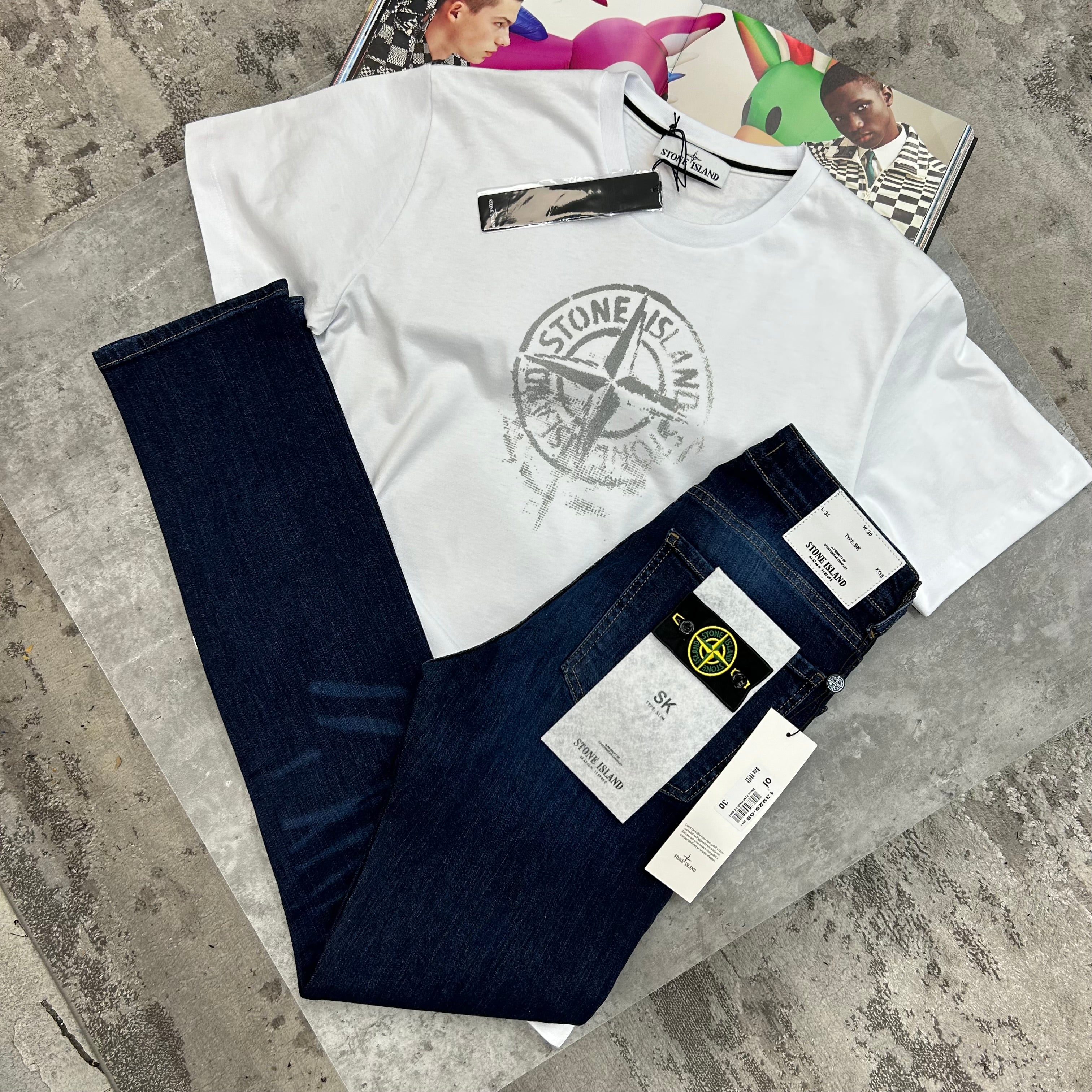 STONE ISLAND - FADED LOGO T-SHIRT - WHITE